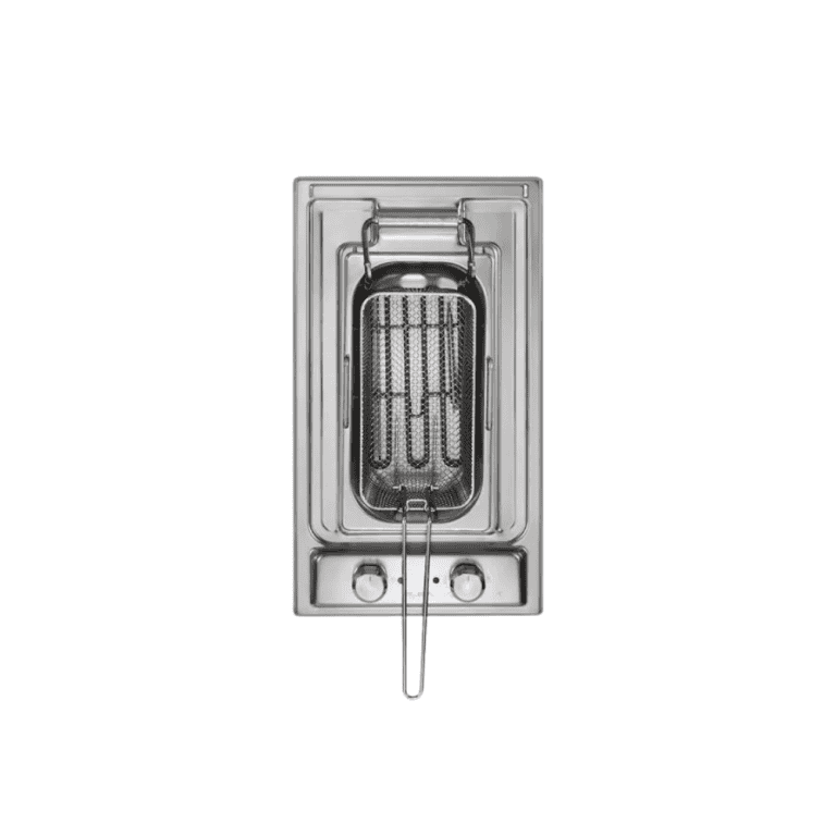 Stainless steel commercial deep fryer with adjustable temperature controls, suitable for professional kitchens. Durable and easy to clean, ideal for frying a variety of foods efficiently.