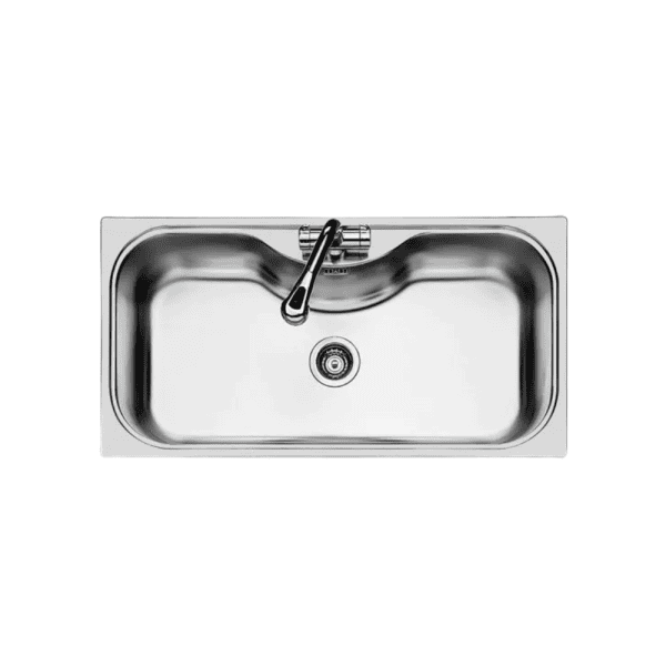 Stainless steel kitchen sink with modern design, single basin, and built-in faucet for kitchen remodeling and upgrade. Perfect for home or commercial kitchens.
