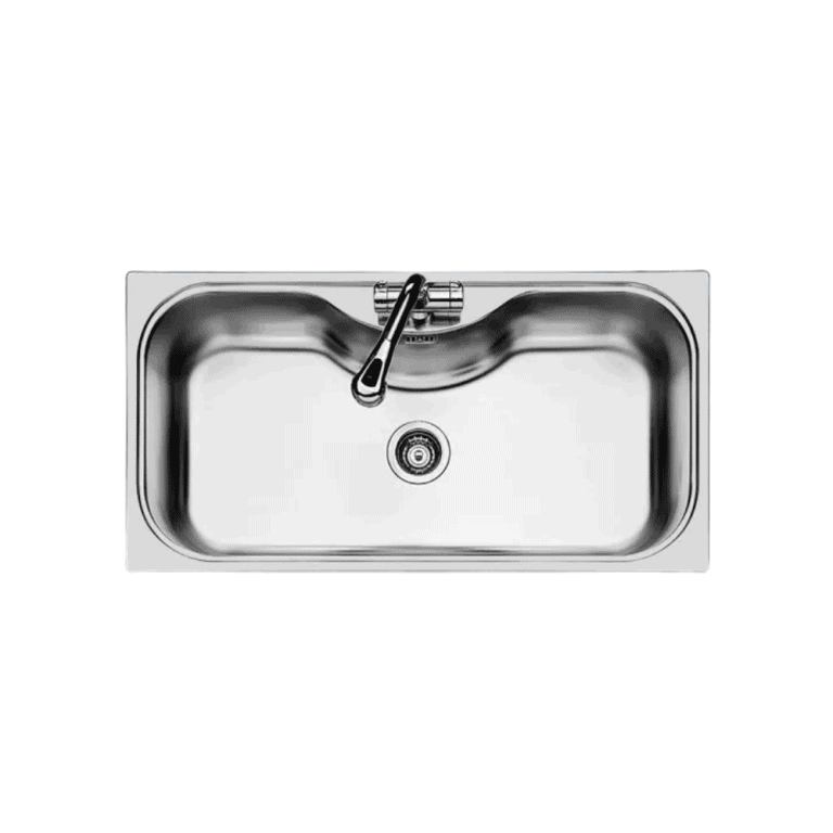 Stainless steel kitchen sink with modern design, single basin, and built-in faucet for kitchen remodeling and upgrade. Perfect for home or commercial kitchens.