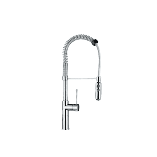Flexible stainless steel kitchen faucet with pull-down spray head and single handle for efficient water control and modern kitchen sink installation.