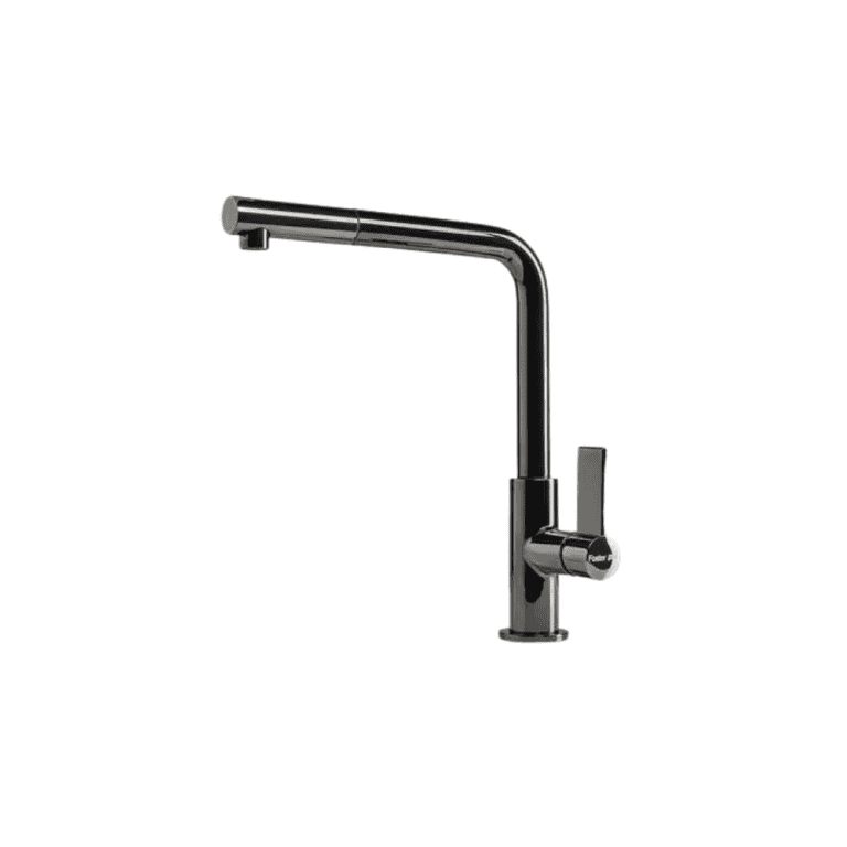 Brushed stainless steel kitchen faucet with high-arc spout, single handle, modern design, perfect for kitchen remodeling and sink compatibility.