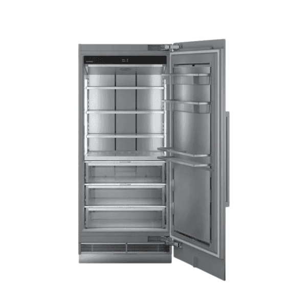 High-end stainless steel refrigerator with multiple shelves and storage compartments for modern kitchen organization and food preservation. Perfect for premium kitchen appliance needs.