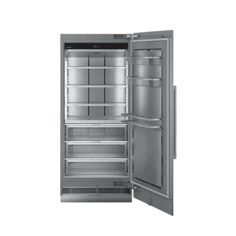 High-end stainless steel refrigerator with multiple shelves and storage compartments for modern kitchen organization and food preservation. Perfect for premium kitchen appliance needs.