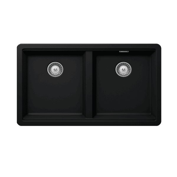 CM Nevada 76x44cm Black Nero Ossidiana Double Bowl Granite Sink
