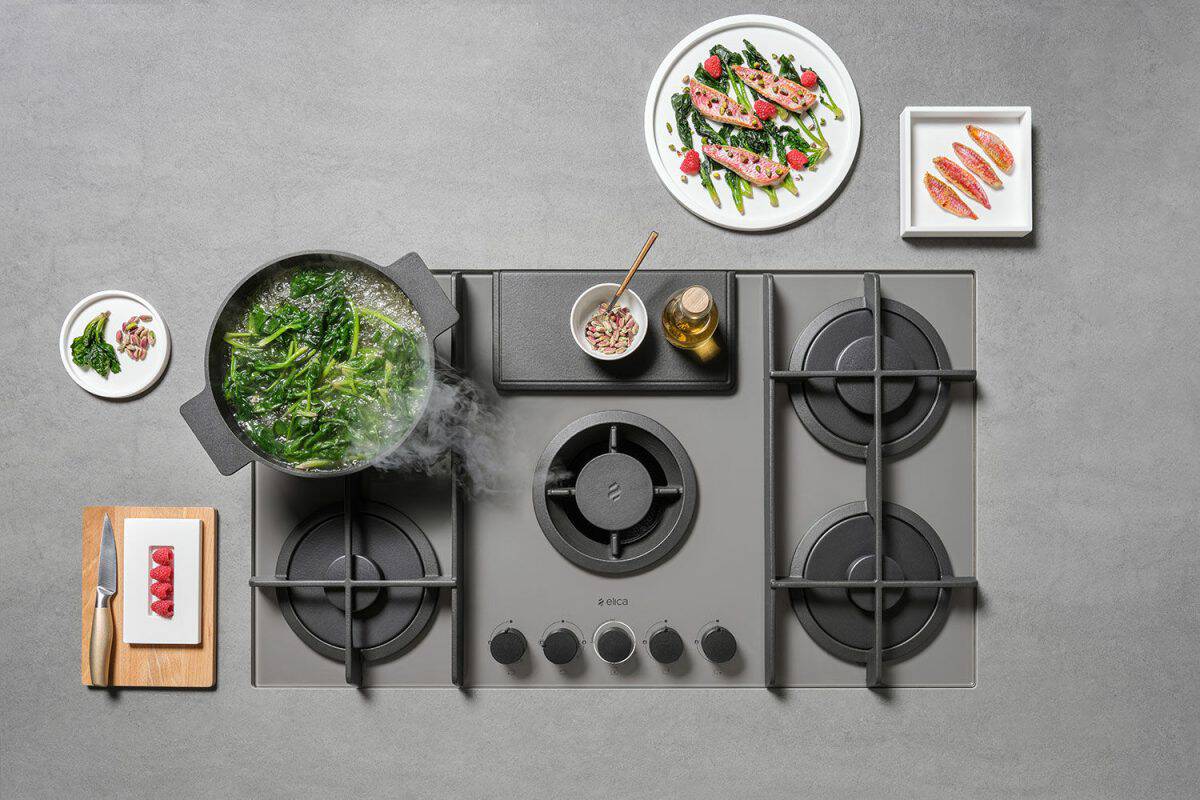 Elica Nikolatesla Flame Grey Glass Built-in Gas Hob 88cm - Image 1