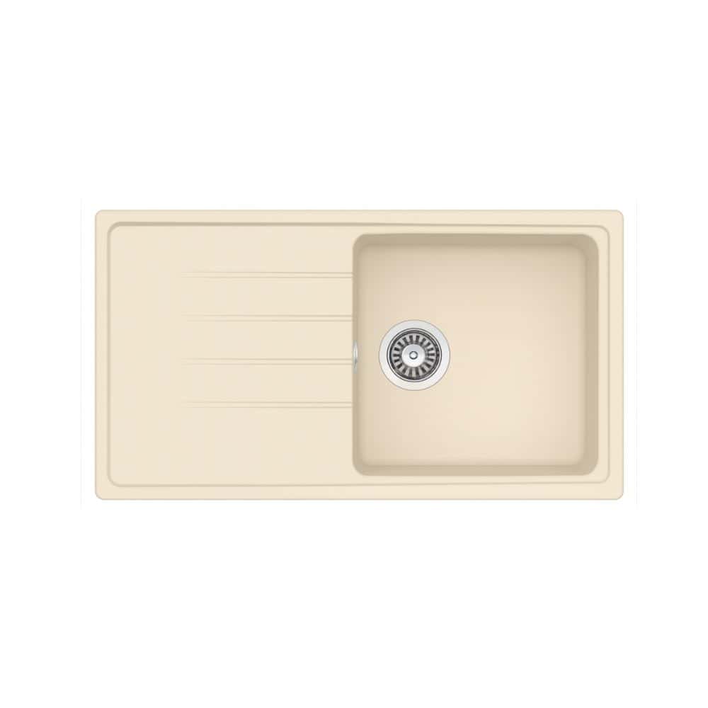 Smooth beige kitchen sink with integrated draining board, modern design, durable material, perfect for residential kitchens, easy to clean, and functional for daily use.