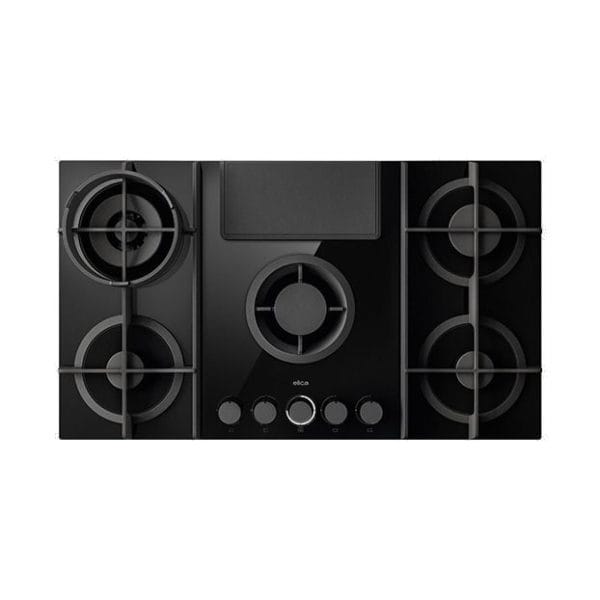 Quality black gas stove with four burners and easy-to-use control knobs, perfect for modern kitchens. Durable and stylish design for efficient cooking.