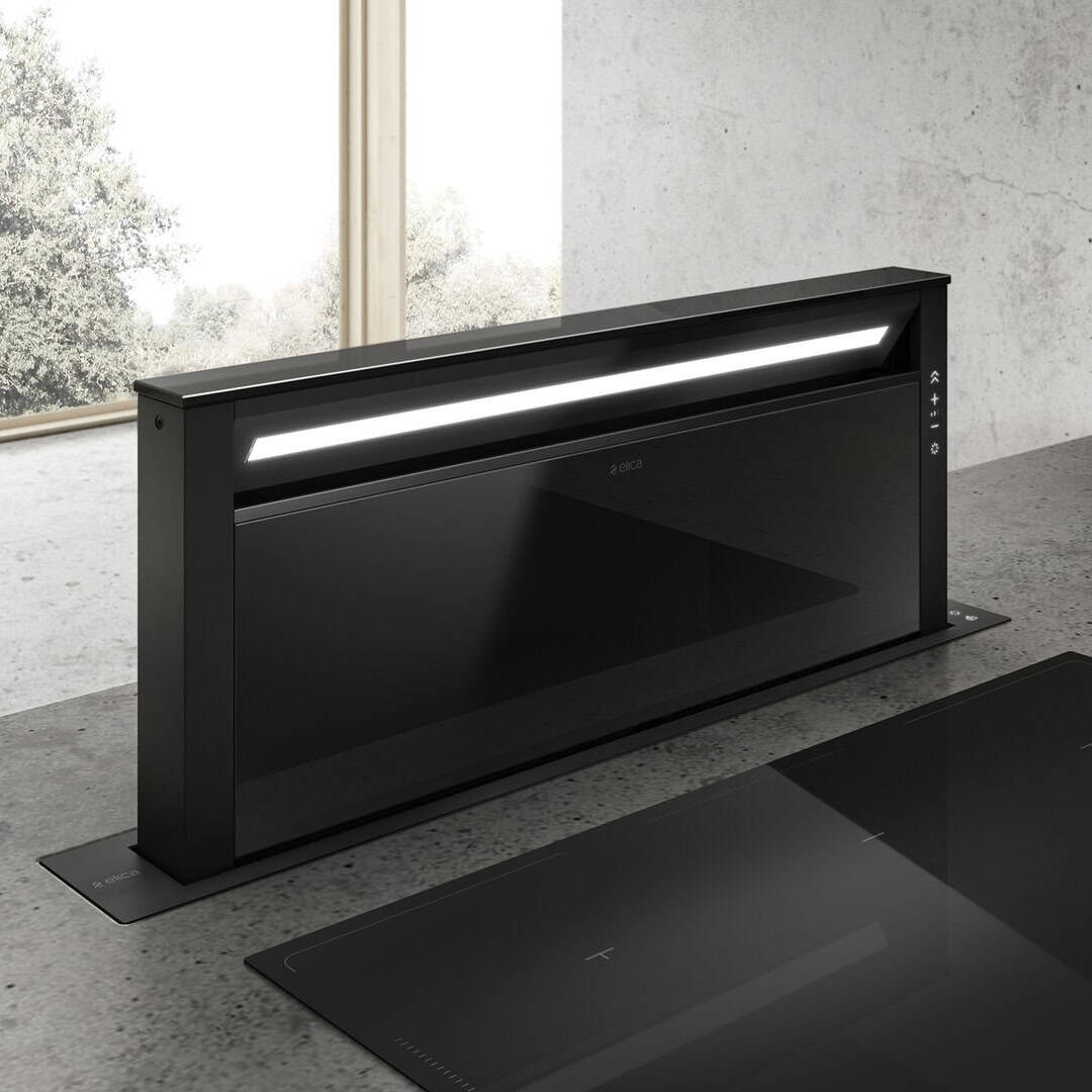 Elica Get Up Black Glass Down Draft Hoods 90cm