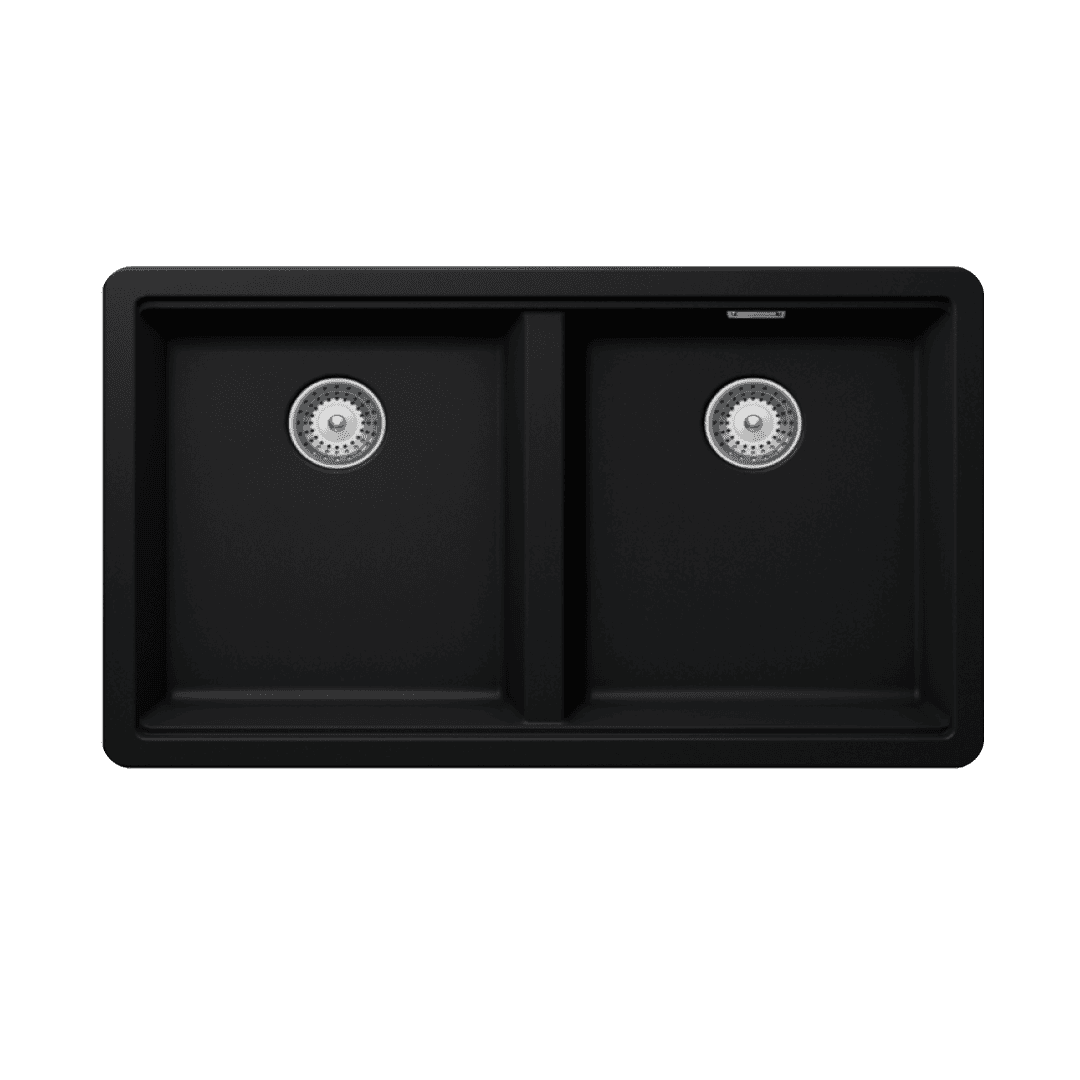 CM Nevada 76x44cm Black Nero Ossidiana Double Bowl Granite Sink