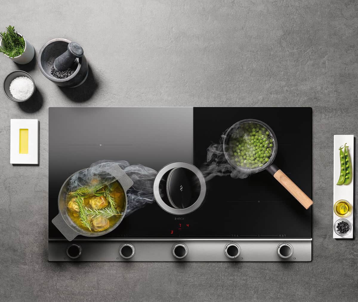 Elica Nikolatesla Unplugged Hood And Cooktop, 90cm Black And Stainless Steel