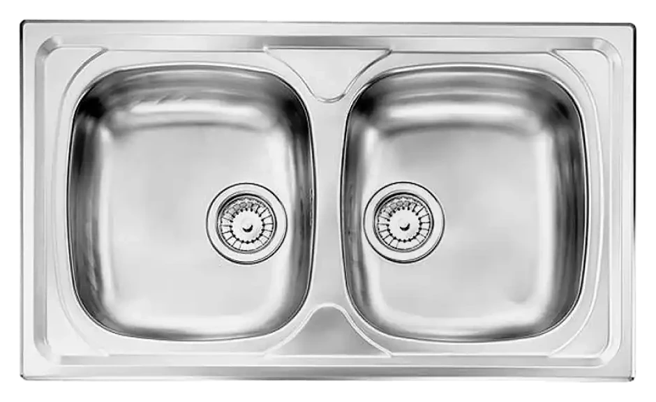 CM SIROS Double Bowl AISI 304 Stainless Steel Top Mount Sink 86 x 50cm - product photo