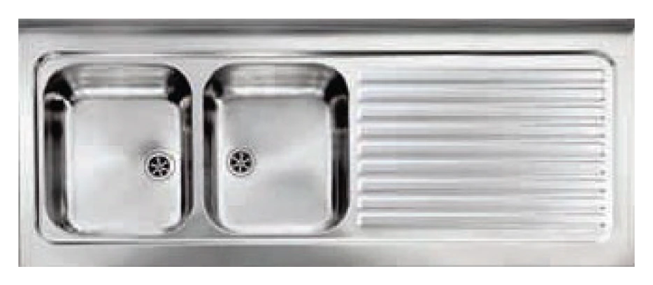 CM ROSSANA 2V RIGHT double bowl stainless steel top mount sink 150 x 60cm