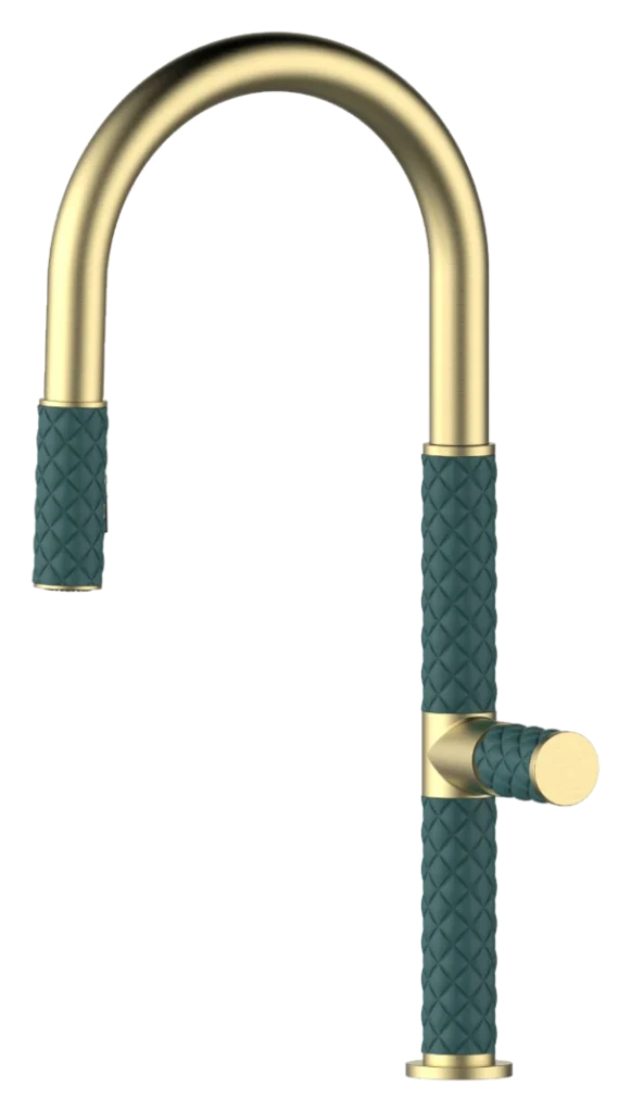 CM SH-9003 BRUSHED GOLD+GREEN Fixed Spout Kitchen Mixer Gold product photo