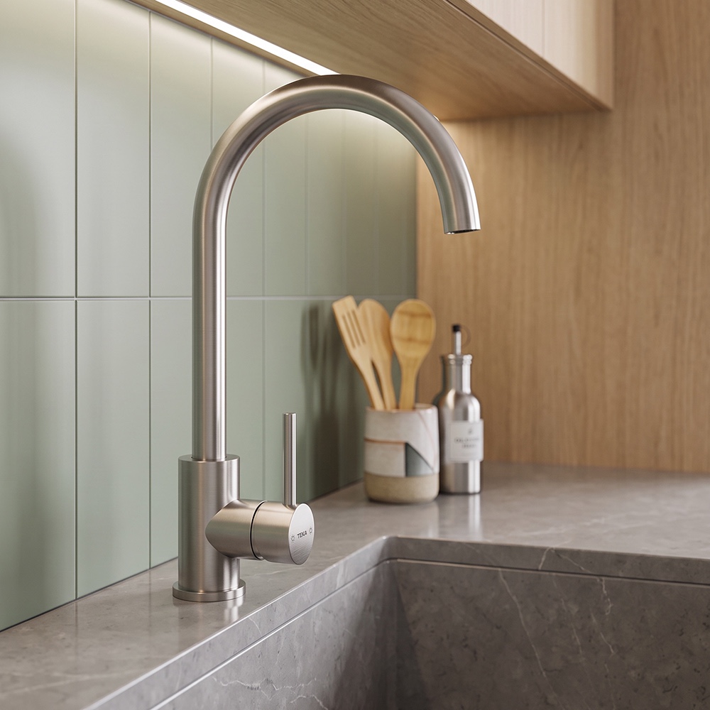 TEKA UNI 9310 Single lever kitchen eco tap with high spout – Stainless Steel – TAP UNI 9310 XP 5L 3/8